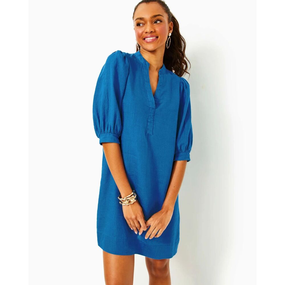Lilly Pulitzer | 100% Linen Mialeigh Mini Dress in Barton Blue | Size 0